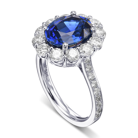 Oval Sapphire and Diamond Halo Ring