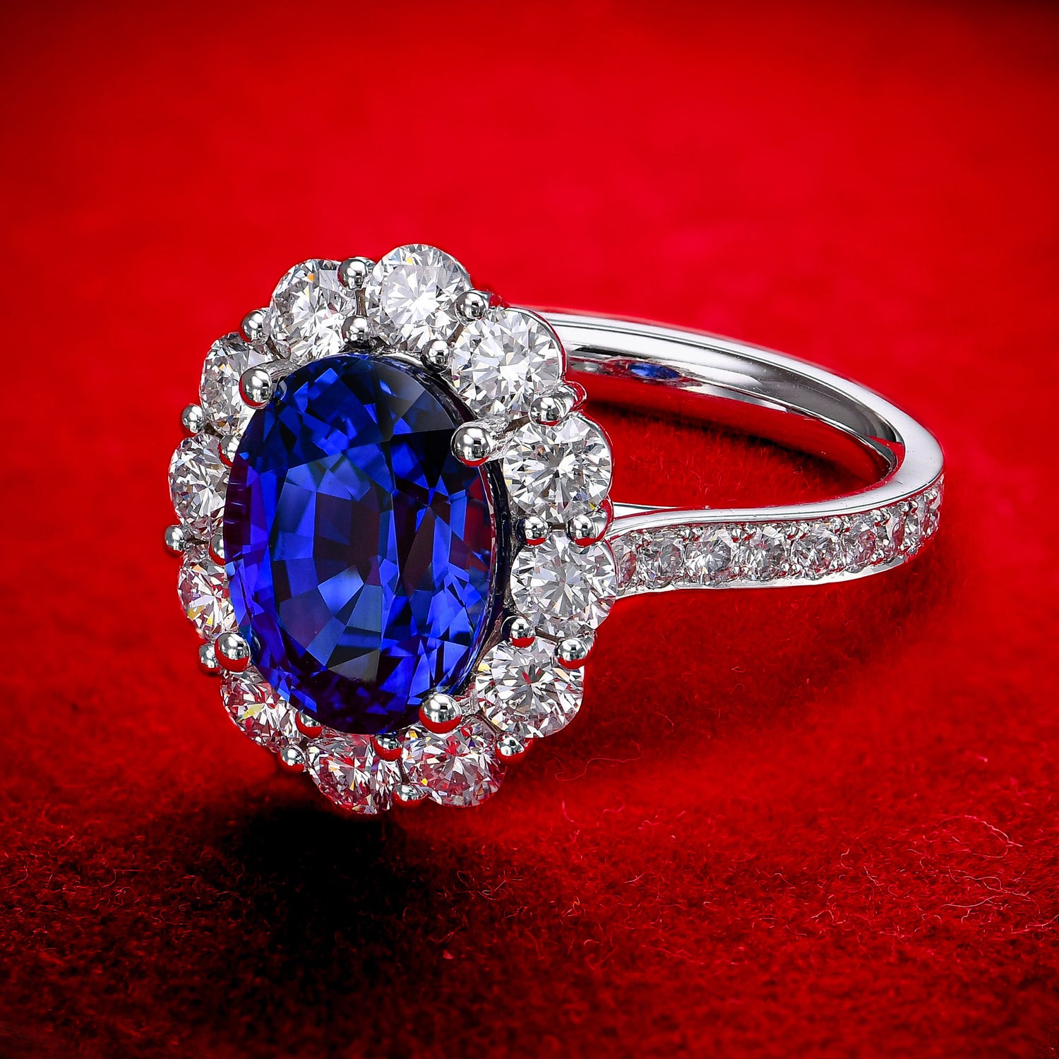 Oval Sapphire and Diamond Halo Ring