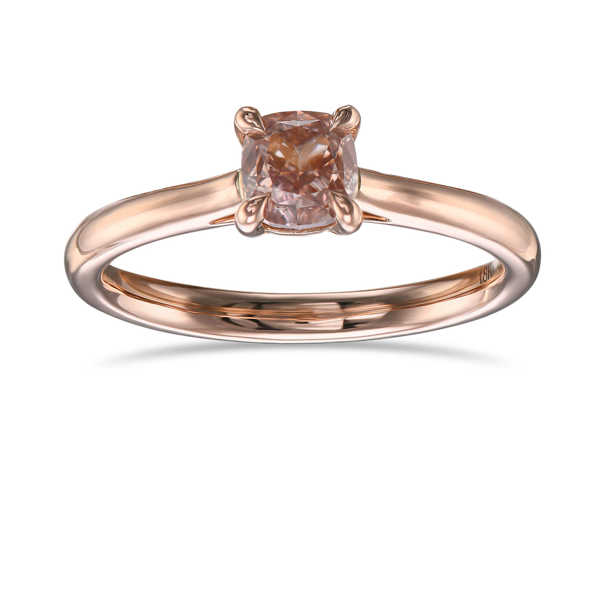 Fancy Brown Pink Cushion Solitaire Diamond Ring