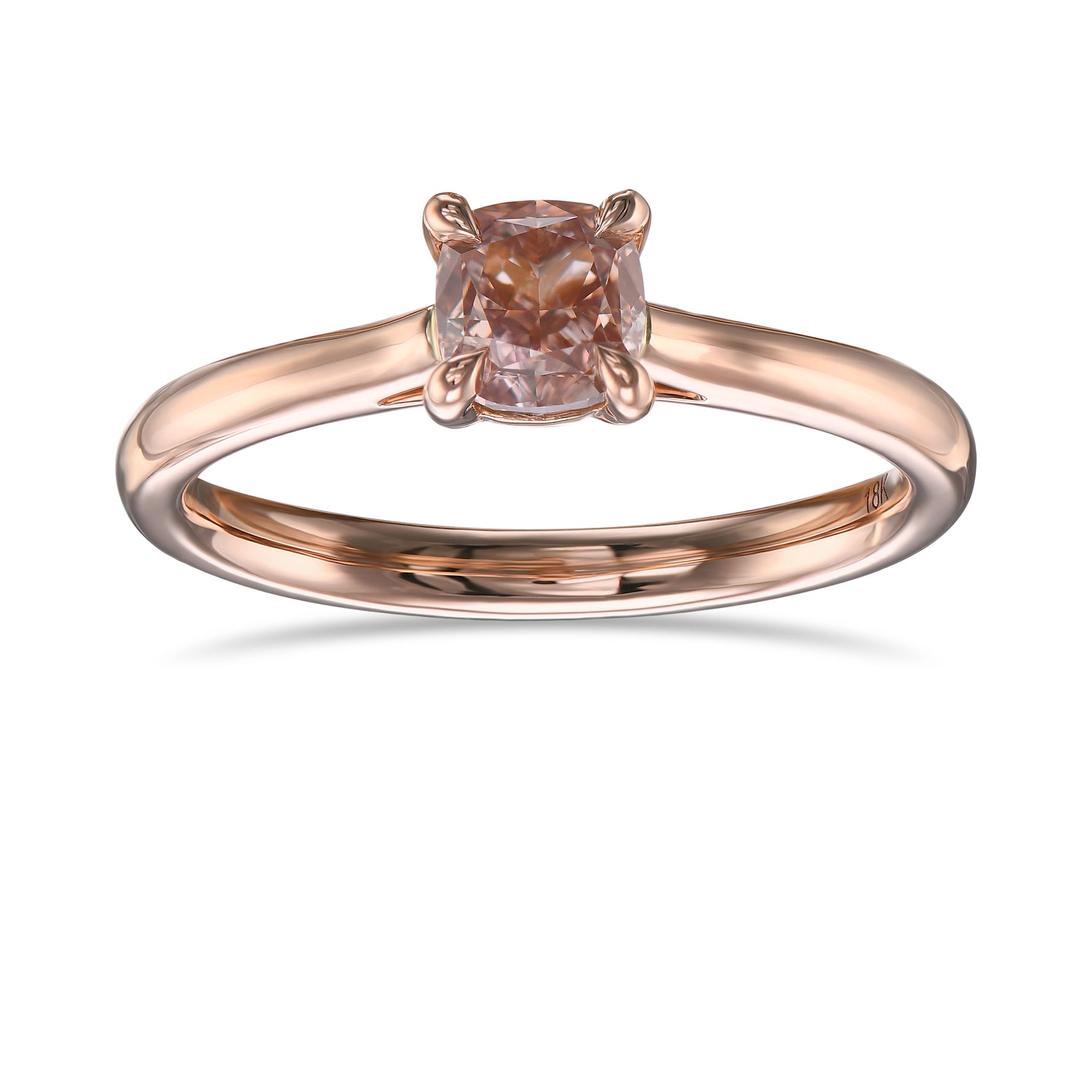 Fancy Brown Pink Cushion Solitaire Diamond Ring