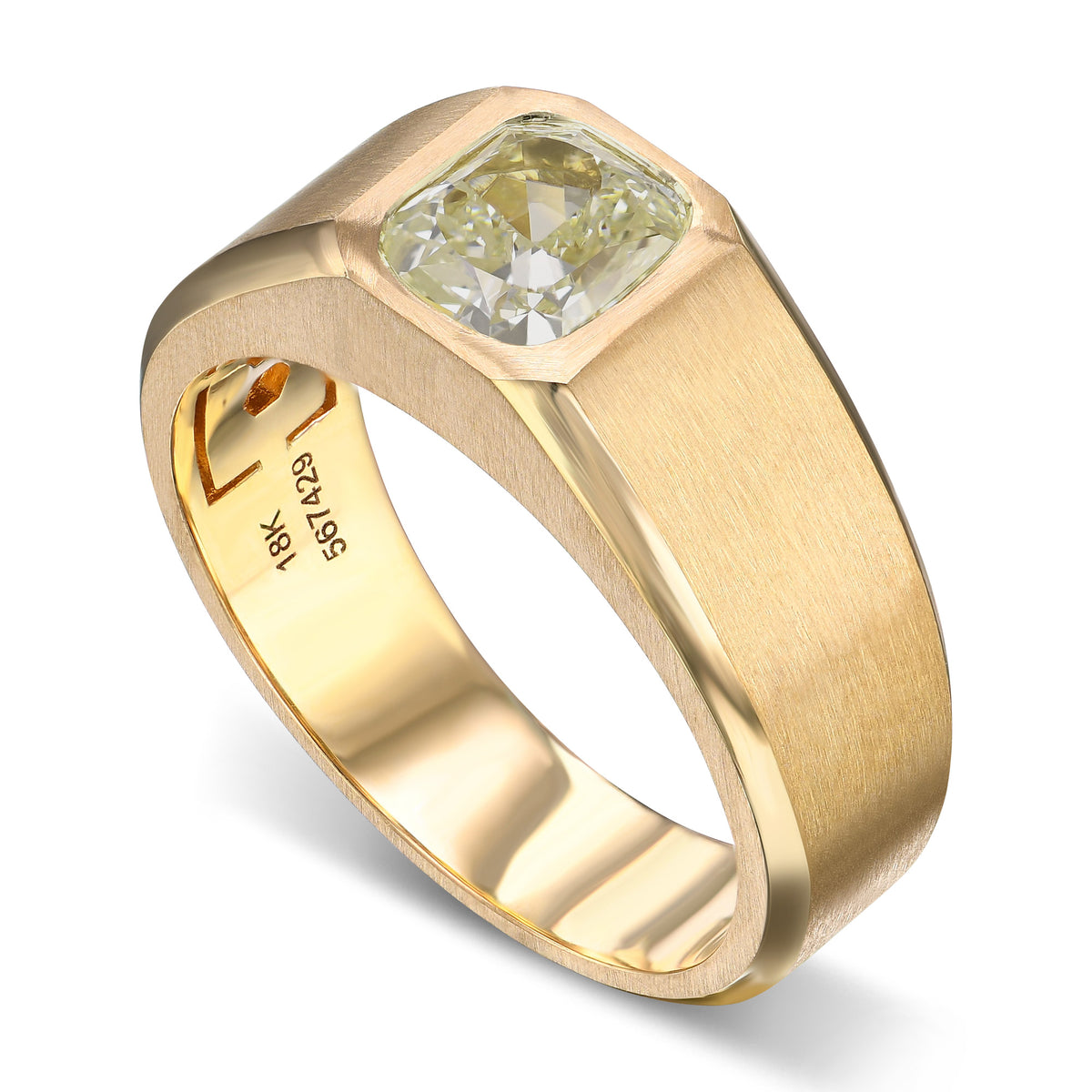 Fancy Light Grayish Greenish Yellow Cushion Diamond Men's Ring