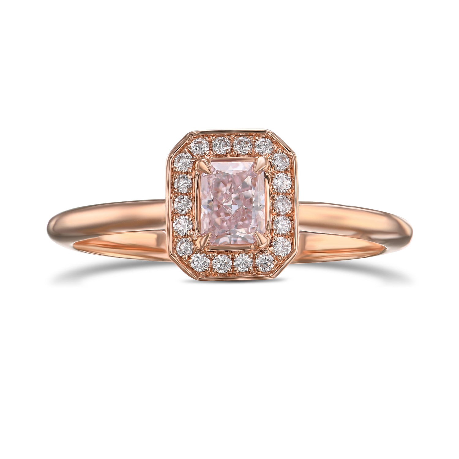 Light Pink Radiant 3D Halo Diamond Ring