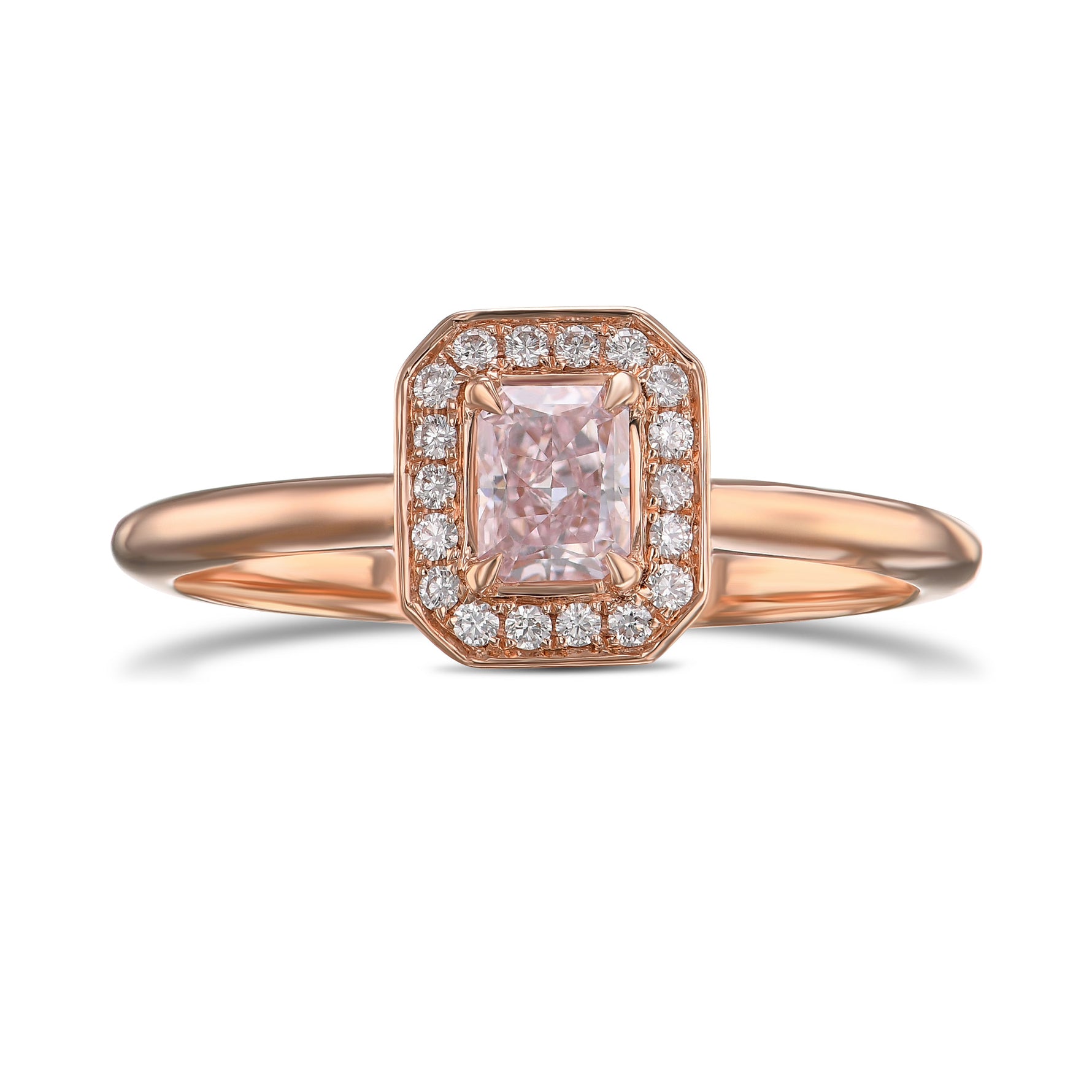 Light Pink Radiant 3D Halo Diamond Ring