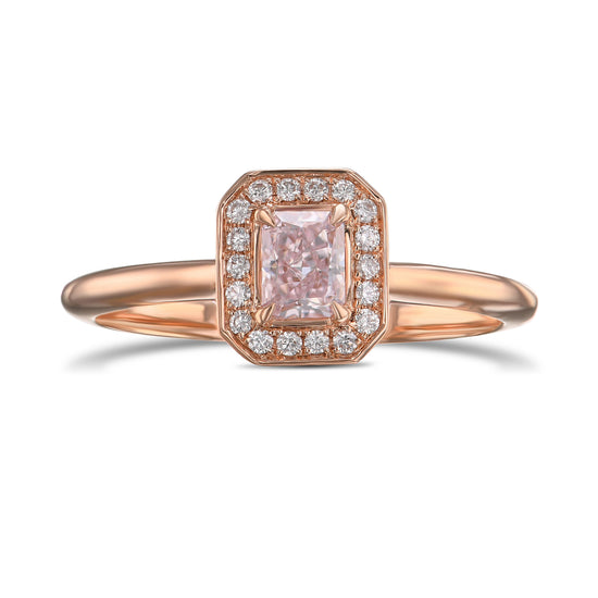 Light Pink Radiant 3D Halo Diamond Ring