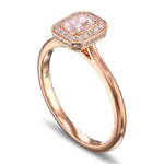 Light Pink Radiant 3D Halo Diamond Ring
