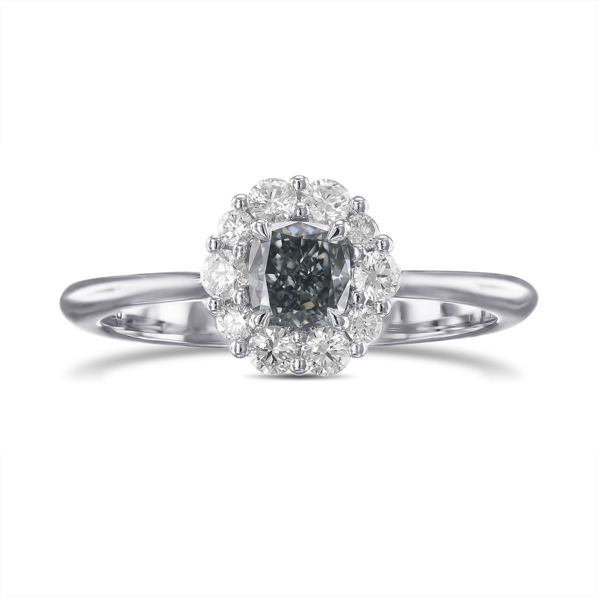 Fancy Gray Blue Cushion Halo Diamond Ring