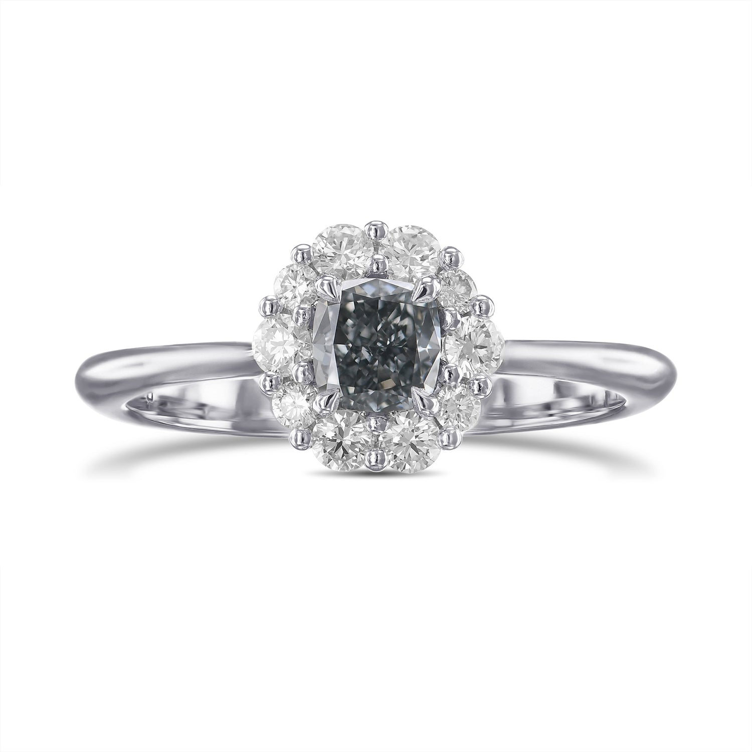 Fancy Gray Blue Cushion Halo Diamond Ring
