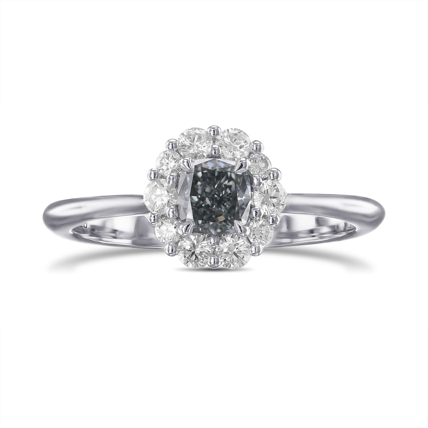 Fancy Gray Blue Cushion Halo Diamond Ring