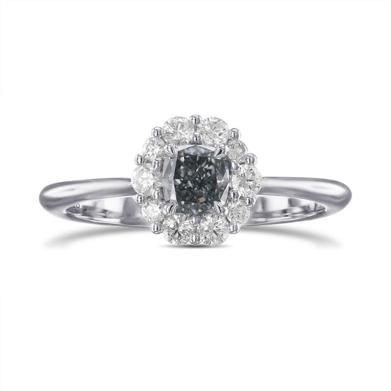 Fancy Gray Blue Cushion Halo Diamond Ring