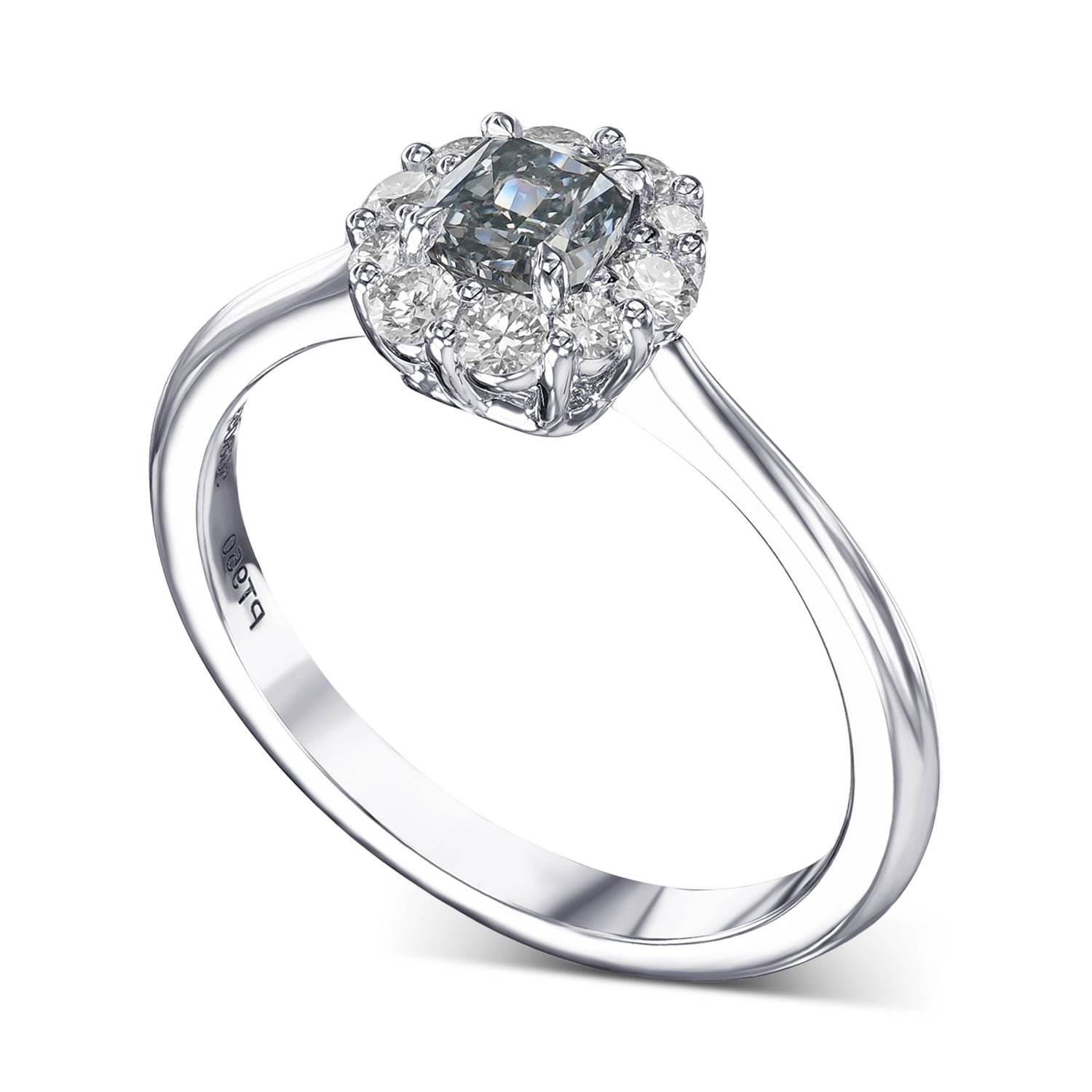 Fancy Gray Blue Cushion Halo Diamond Ring