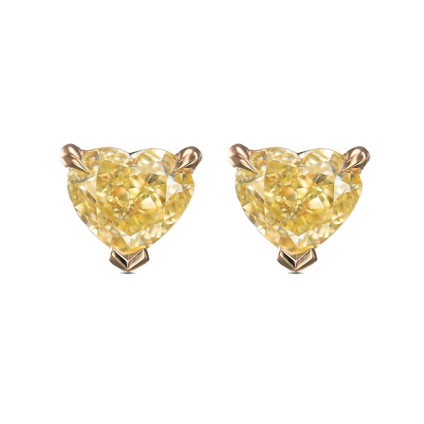 Fancy Yellow Heart Stud Diamond Earrings