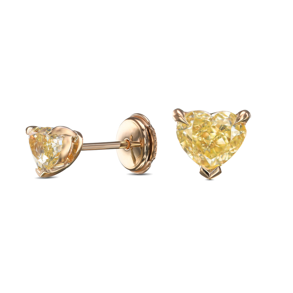 Fancy Yellow Heart Stud Diamond Earrings