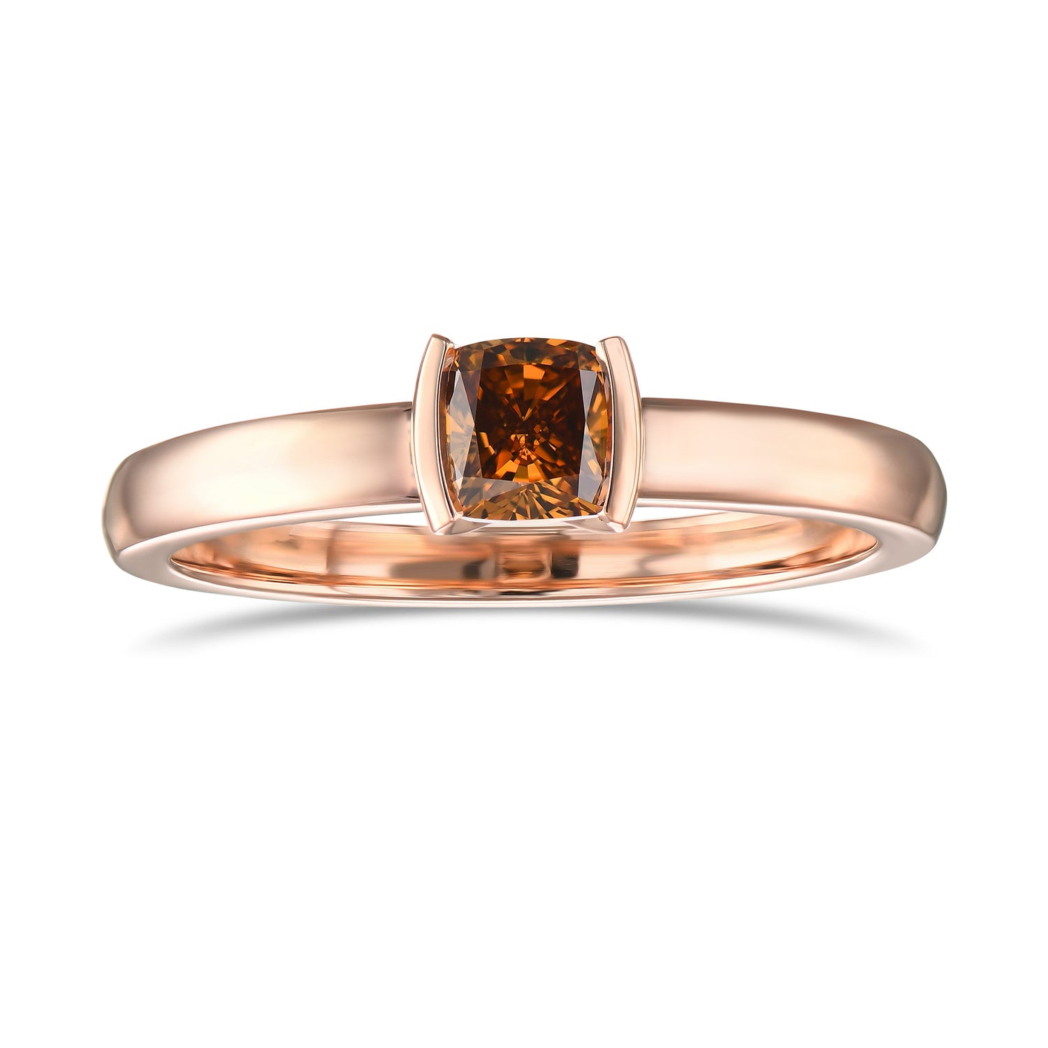 Fancy Deep Brown Orange Cushion Diamond Solitaire Ring