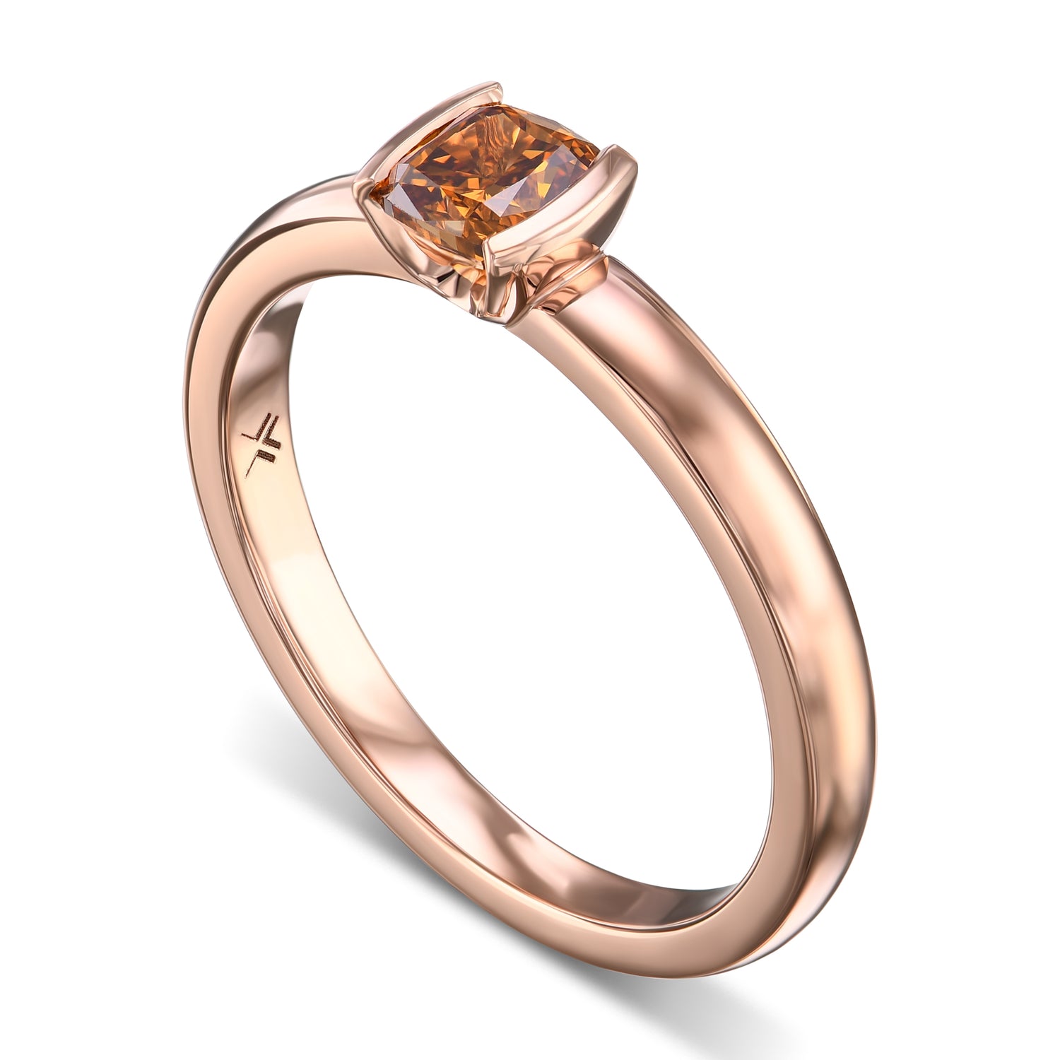 Fancy Deep Brown Orange Cushion Diamond Solitaire Ring