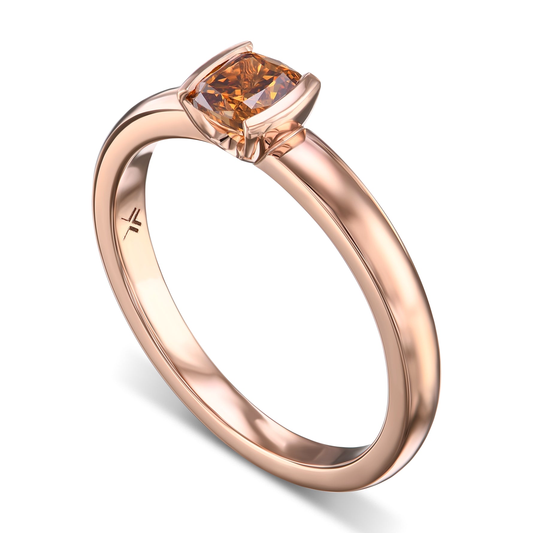 Fancy Deep Brown Orange Cushion Diamond Solitaire Ring