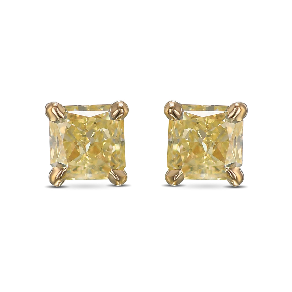 Fancy Yellow Radiant Stud Diamond Earrings