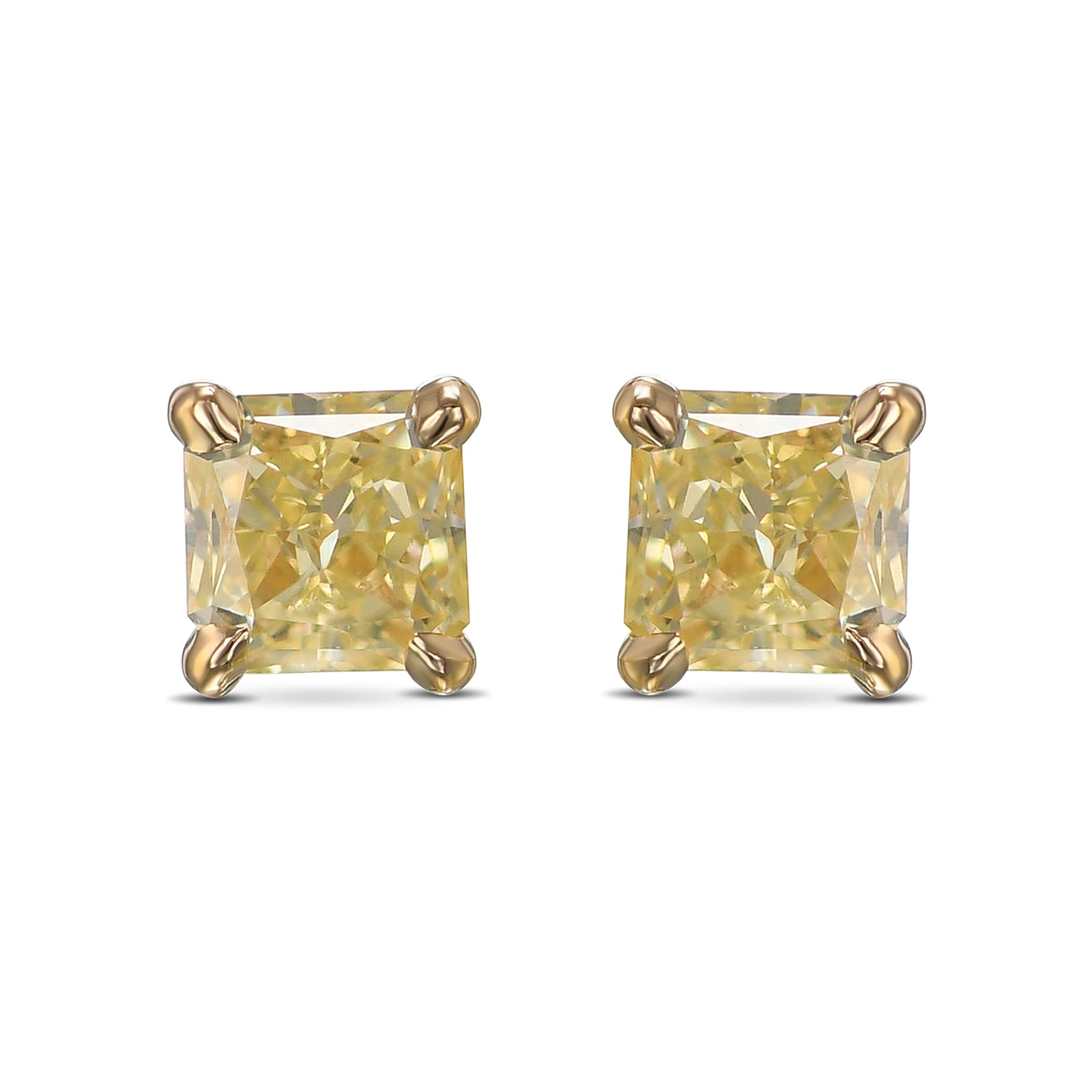 Fancy Yellow Radiant Stud Diamond Earrings
