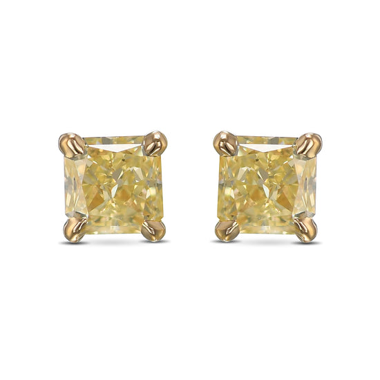 Fancy Yellow Radiant Stud Diamond Earrings