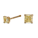 Fancy Yellow Radiant Stud Diamond Earrings