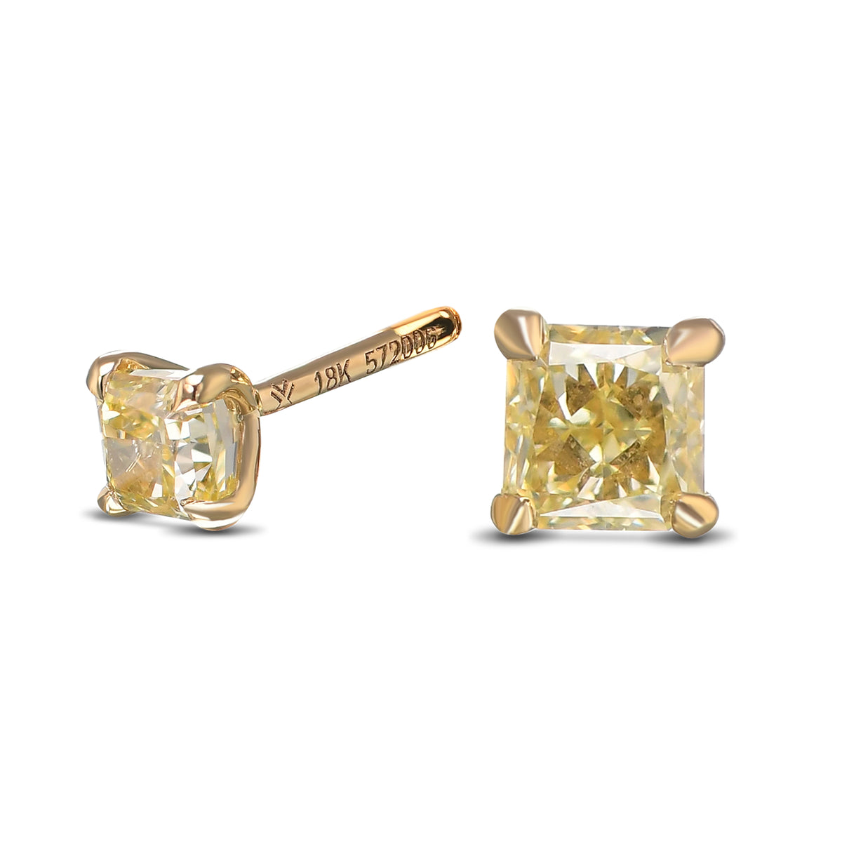 Fancy Yellow Radiant Stud Diamond Earrings
