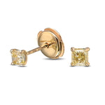 Fancy Yellow Radiant Stud Diamond Earrings