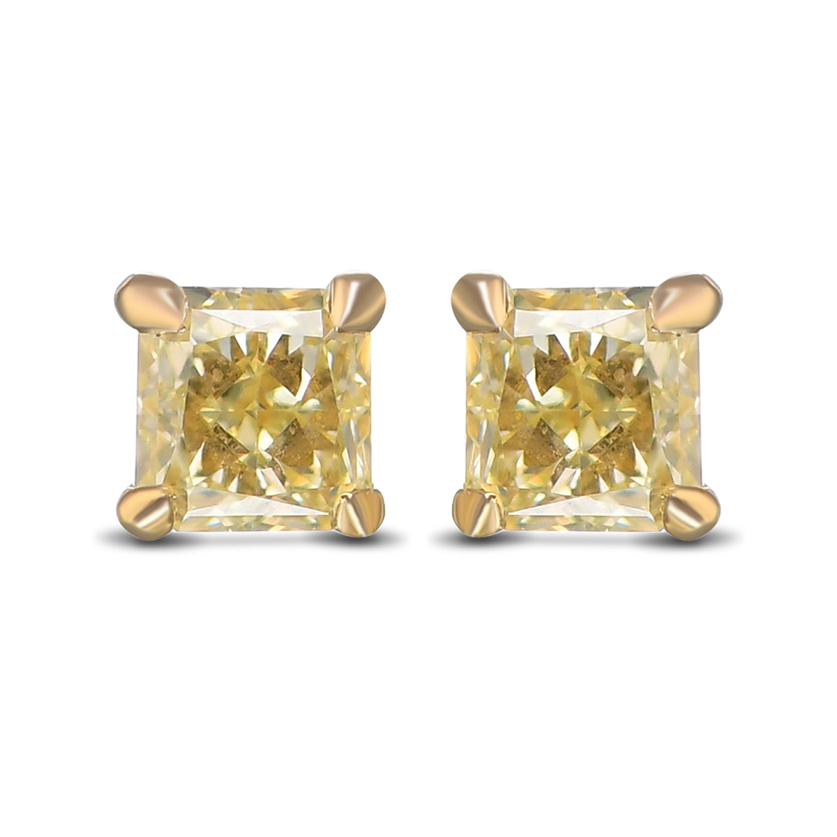 Fancy Yellow Radiant Stud Diamond Earrings