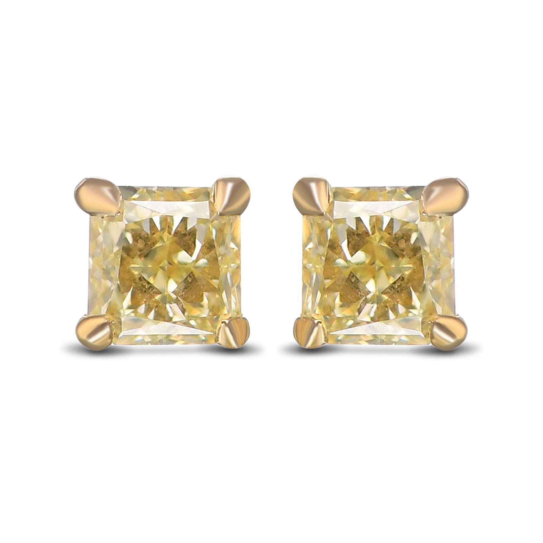 Fancy Yellow Radiant Stud Diamond Earrings