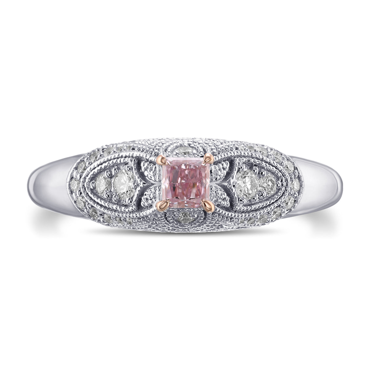 Argyle Fancy Purplish Pink Princess Vintage Style Diamond Ring