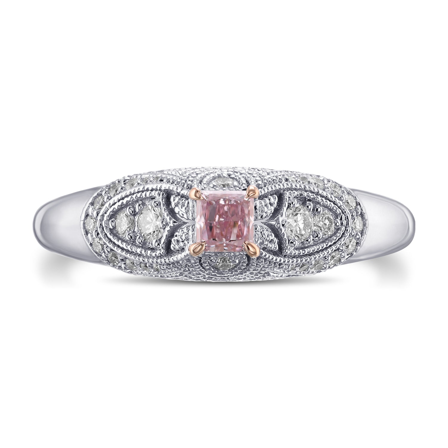 Argyle Fancy Purplish Pink Princess Vintage Style Diamond Ring