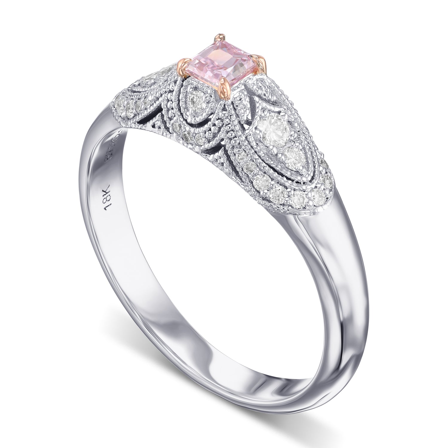 Argyle Fancy Purplish Pink Princess Vintage Style Diamond Ring
