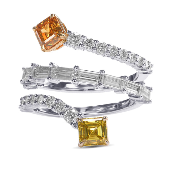 Mix Color Two-stone Crossover Diamond Ring