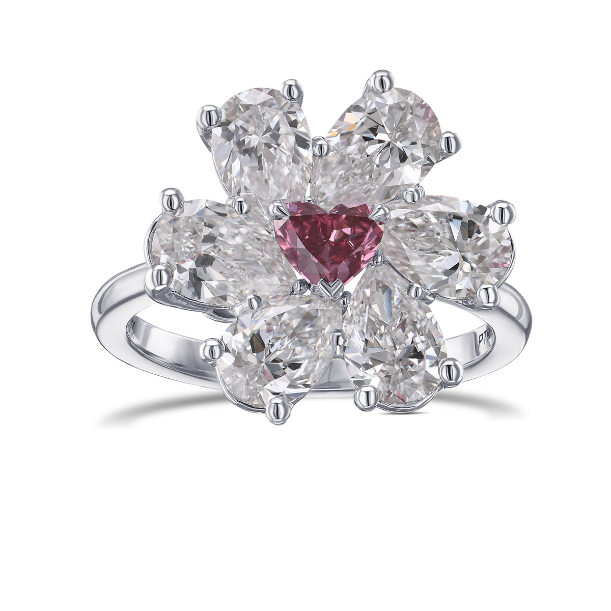Extraordinary Fancy Purplish Red Heart and Pear Diamond Ring