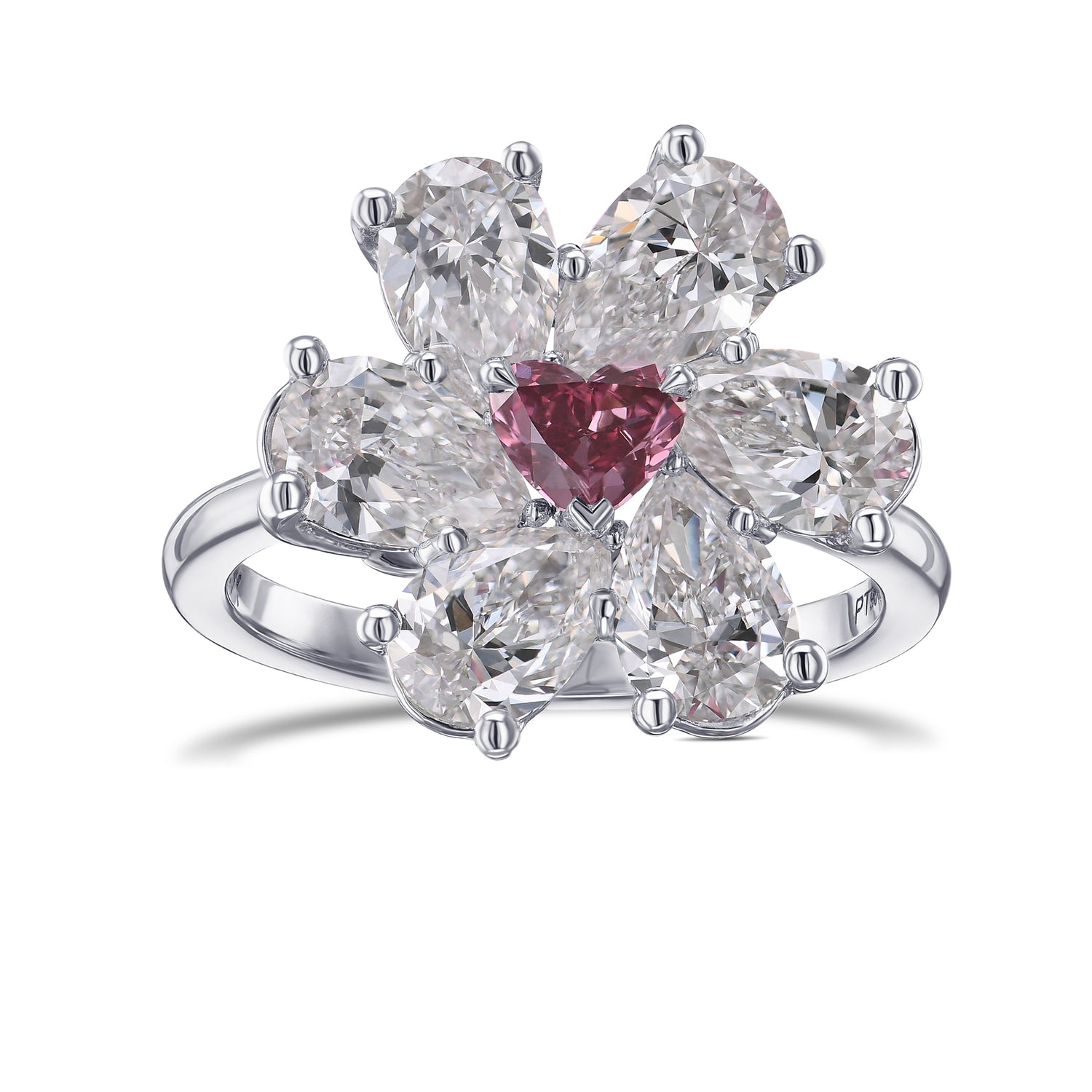 Extraordinary Fancy Purplish Red Heart and Pear Diamond Ring