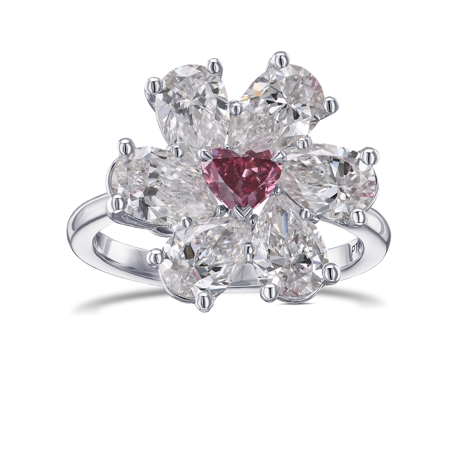 Extraordinary Fancy Purplish Red Heart and Pear Diamond Ring