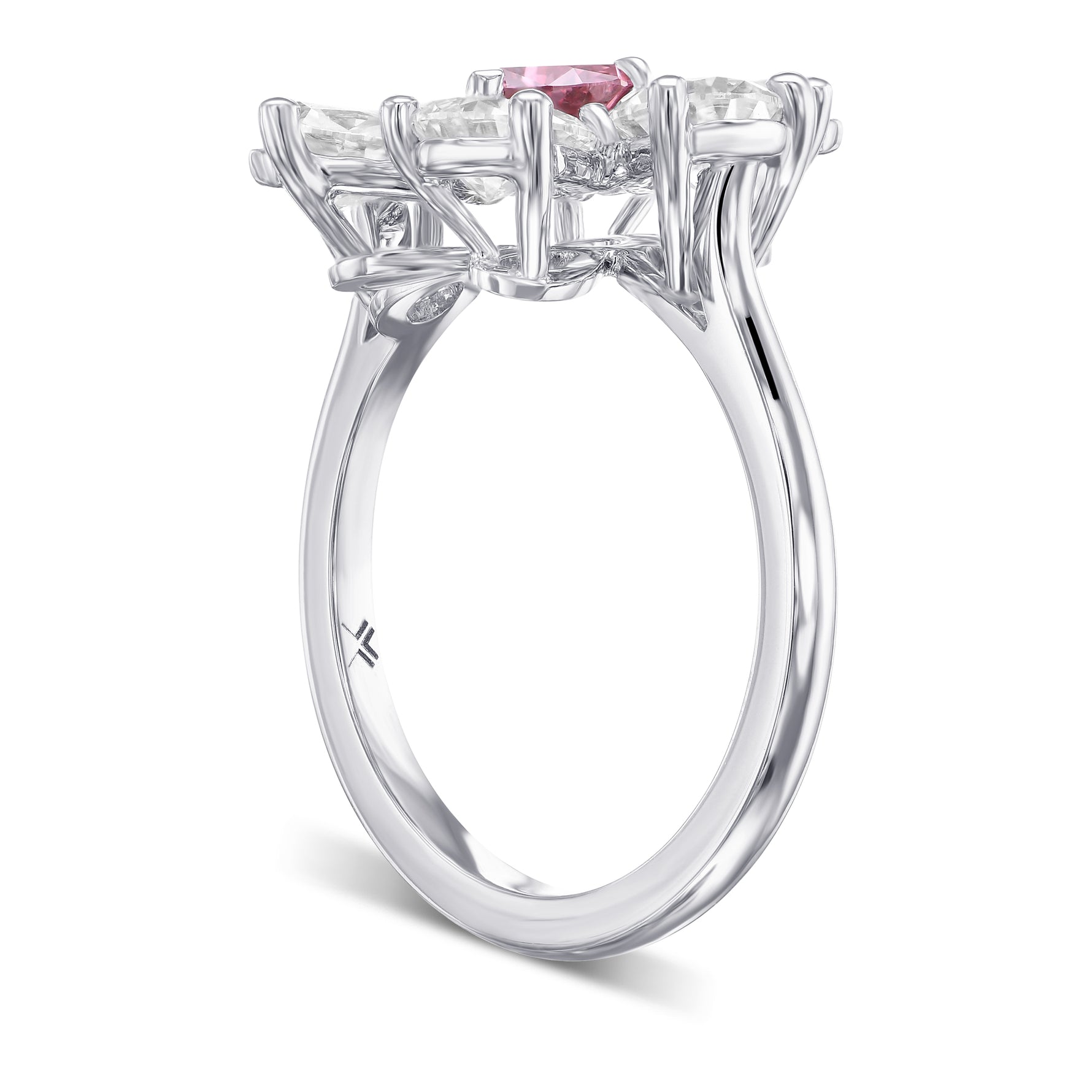 Extraordinary Fancy Purplish Red Heart and Pear Diamond Ring
