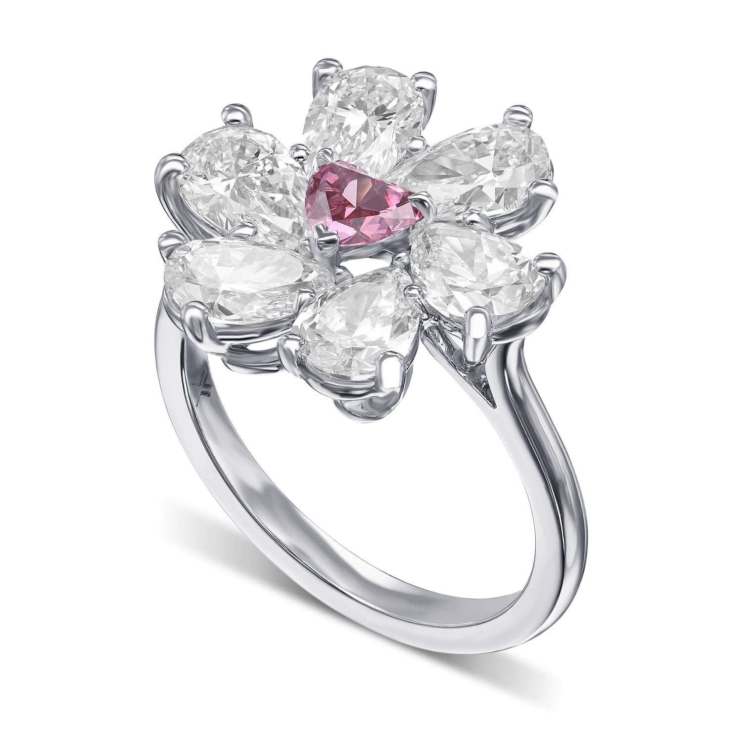 Extraordinary Fancy Purplish Red Heart and Pear Diamond Ring