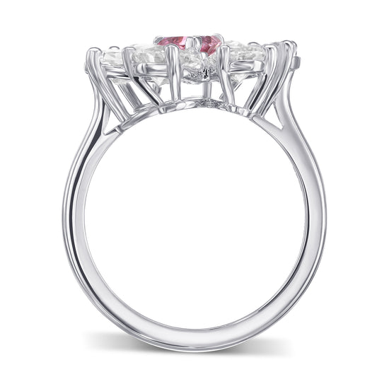 Extraordinary Fancy Purplish Red Heart and Pear Diamond Ring