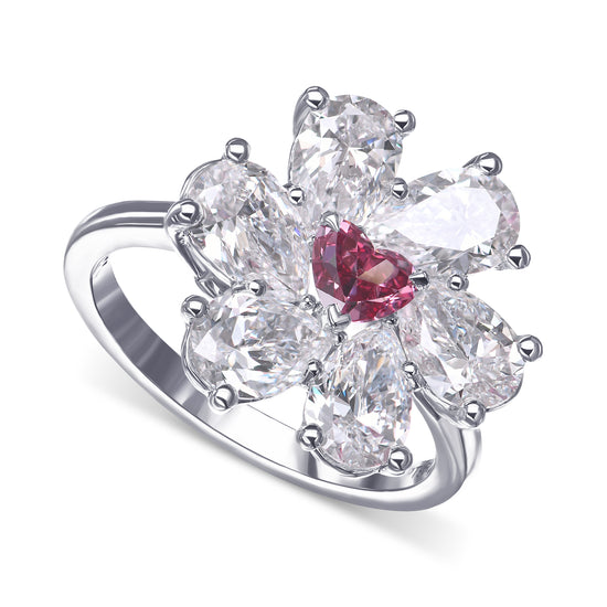 Extraordinary Fancy Purplish Red Heart and Pear Diamond Ring