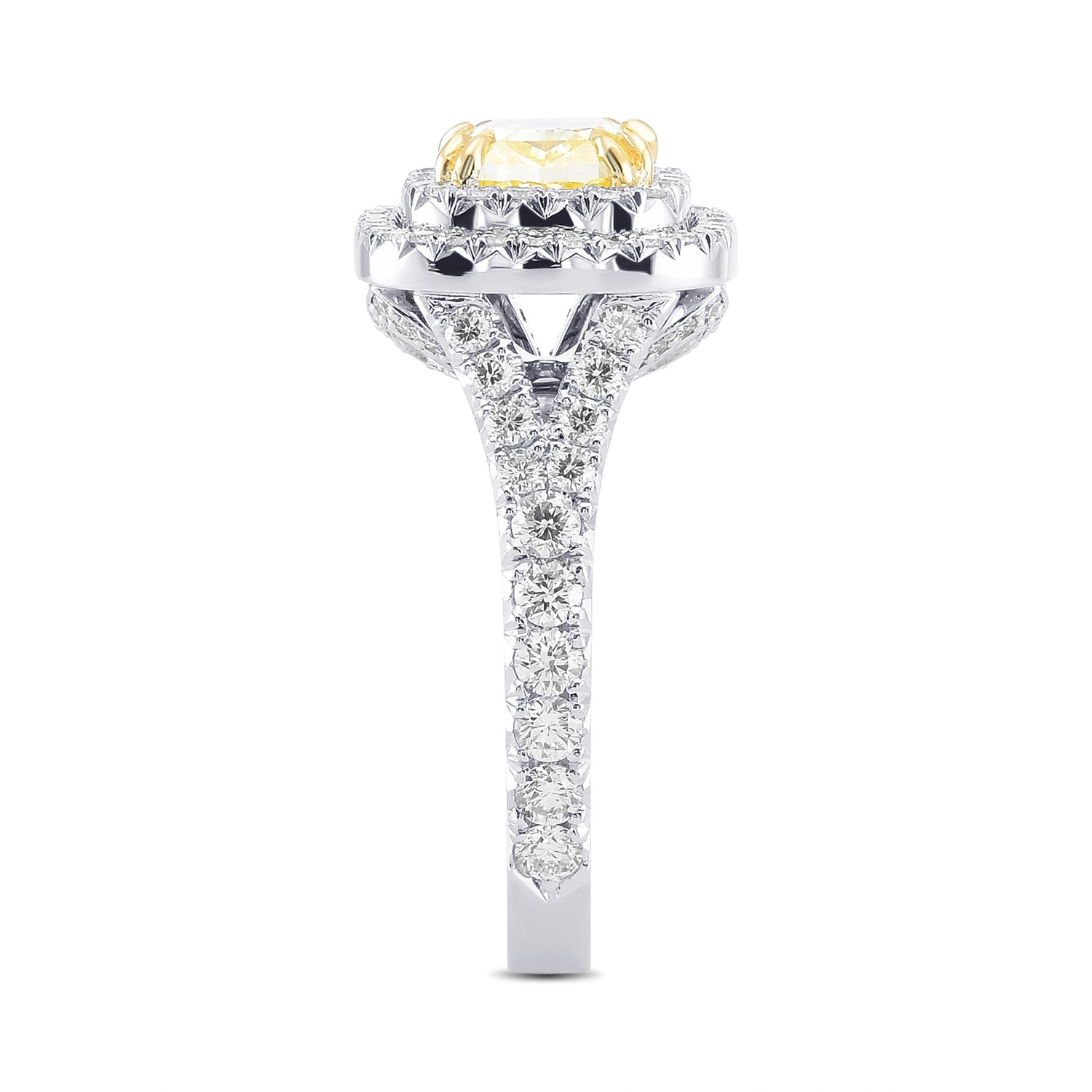 Fancy Intense Yellow Cushion Halo Diamond Ring