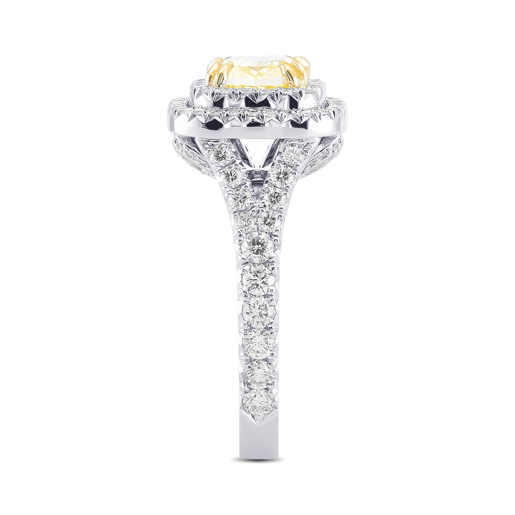 Fancy Intense Yellow Cushion Halo Diamond Ring