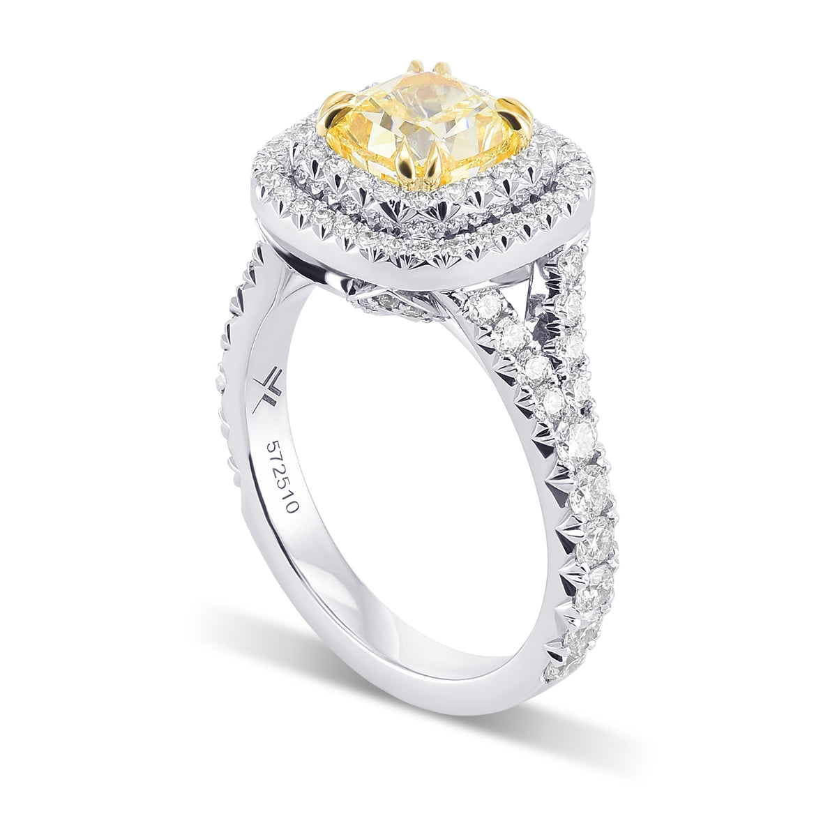 Fancy Intense Yellow Cushion Halo Diamond Ring