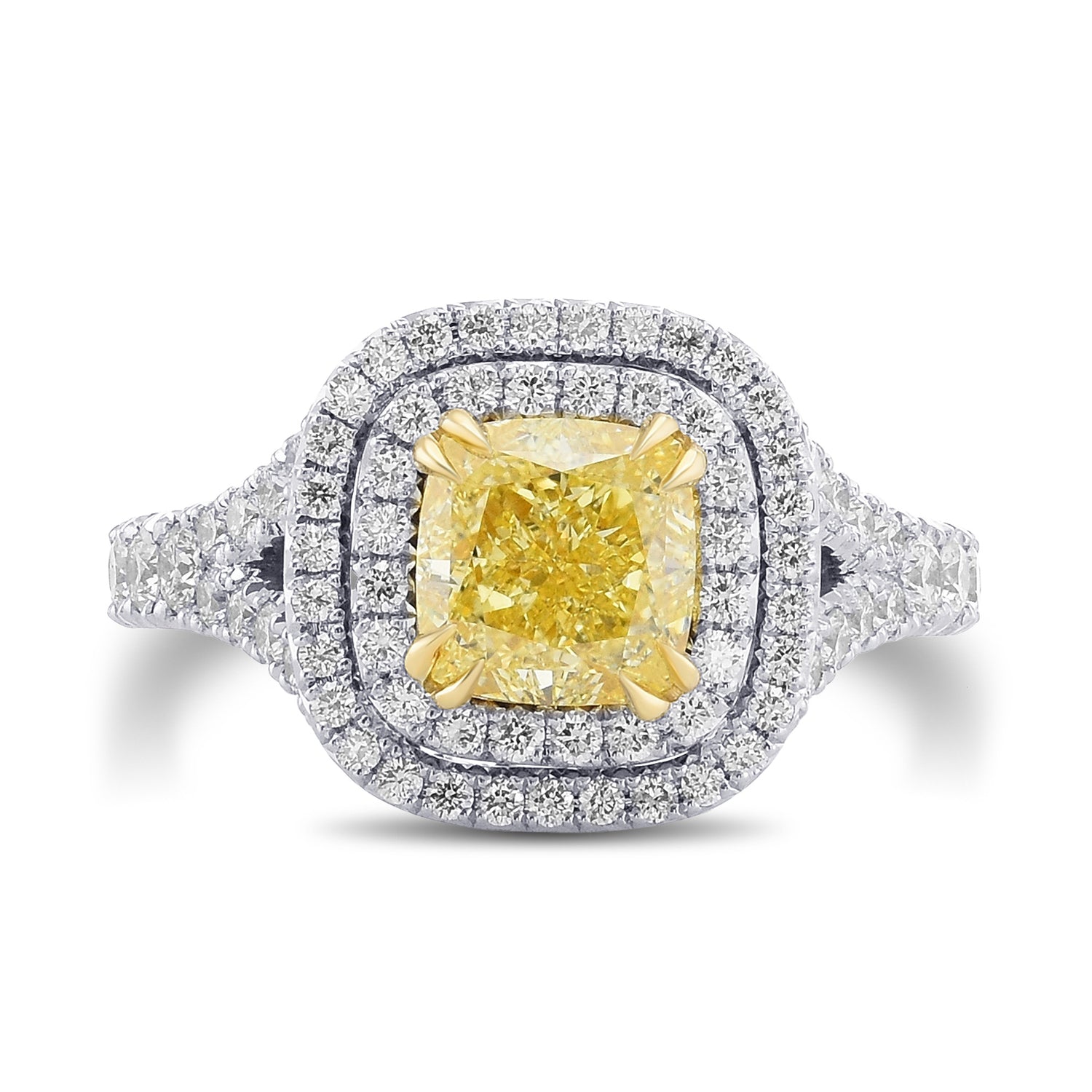 Fancy Intense Yellow Cushion Halo Diamond Ring