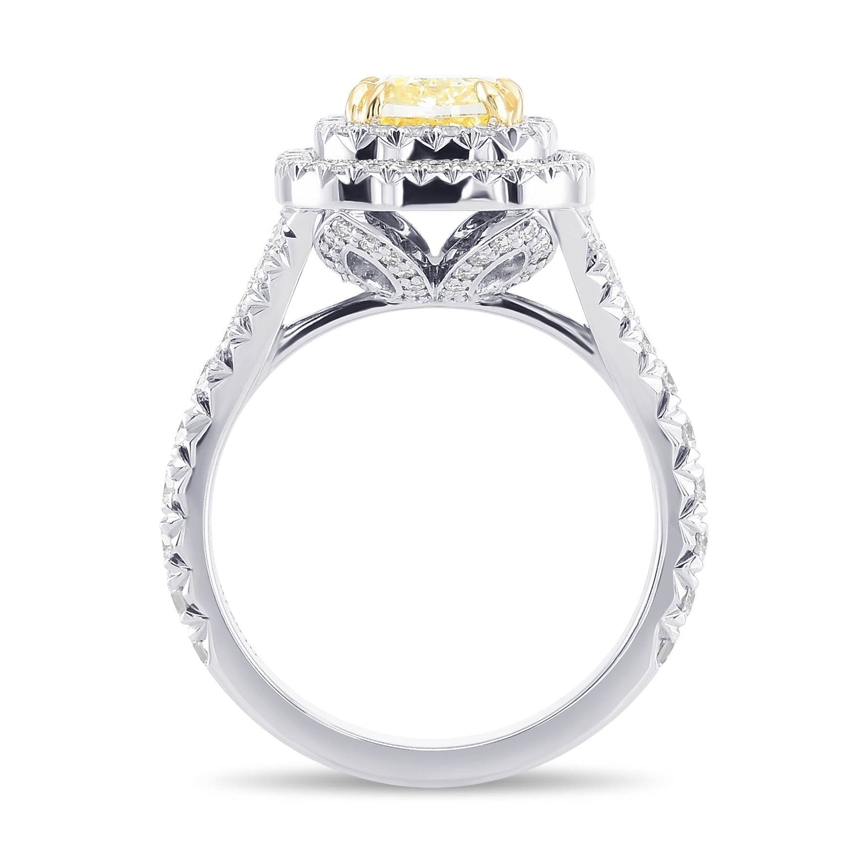 Fancy Intense Yellow Cushion Halo Diamond Ring
