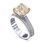 Light Yellow Radiant Diamond Engagement and Wedding Ring Set