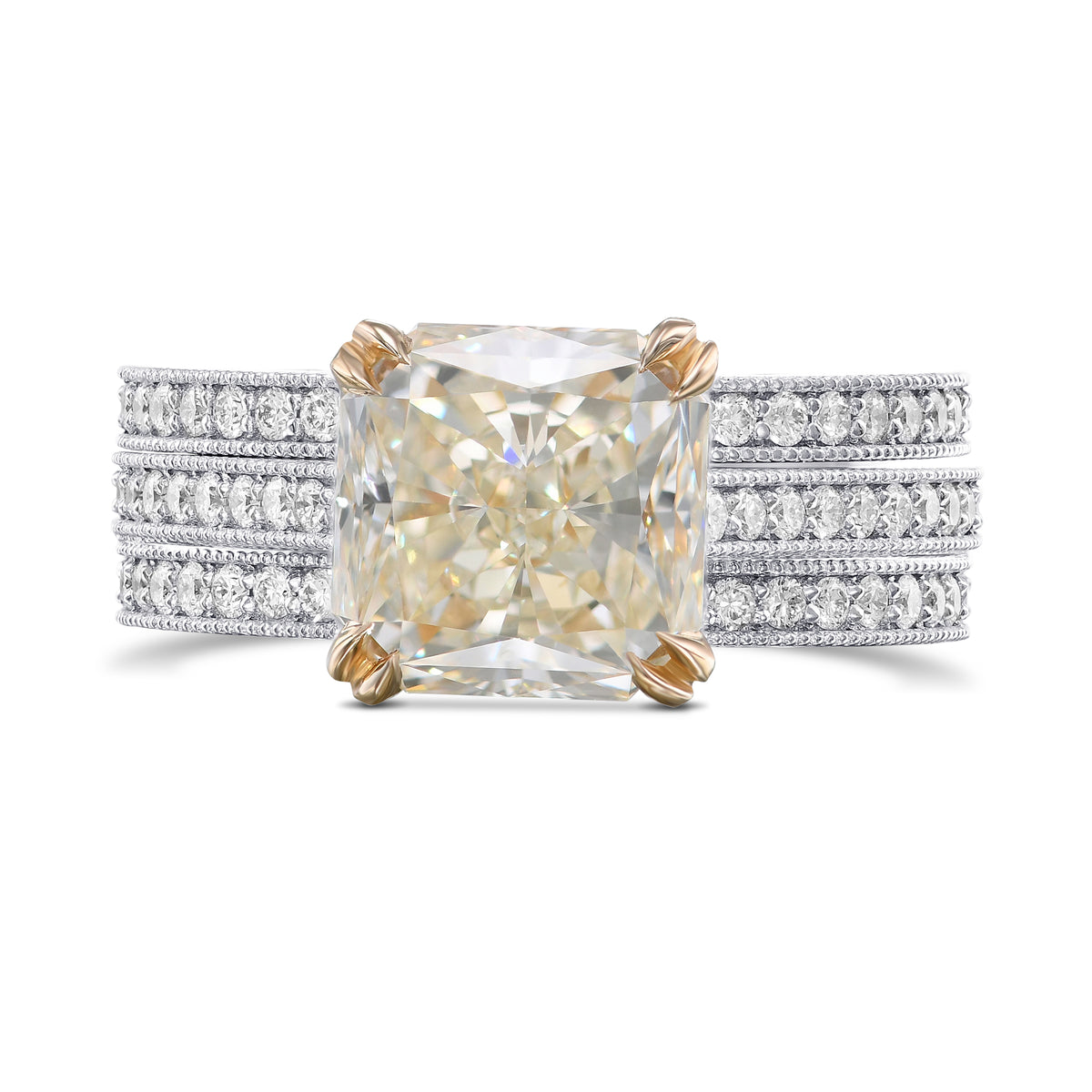 Light Yellow Radiant Diamond Engagement and Wedding Ring Set