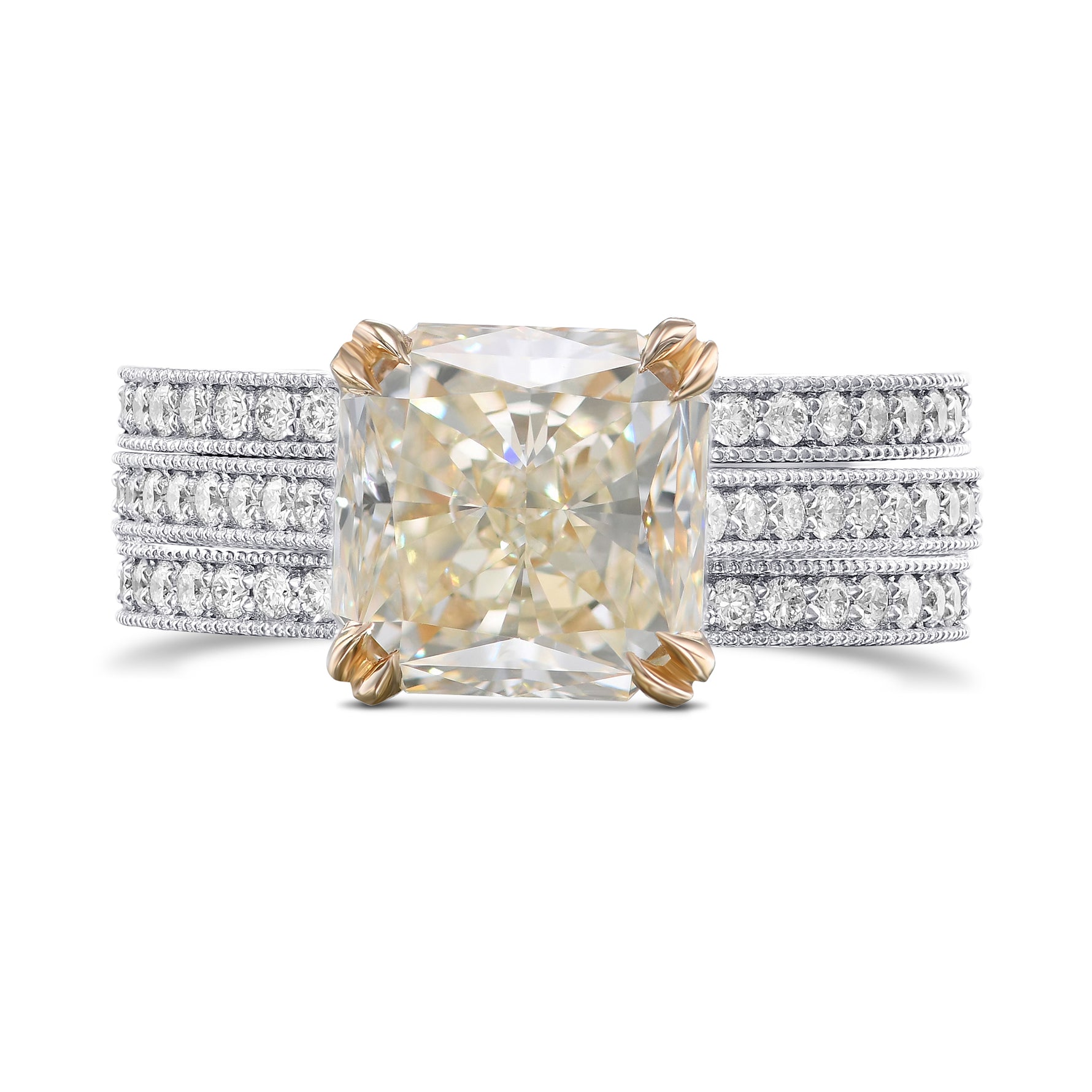 Light Yellow Radiant Diamond Engagement and Wedding Ring Set