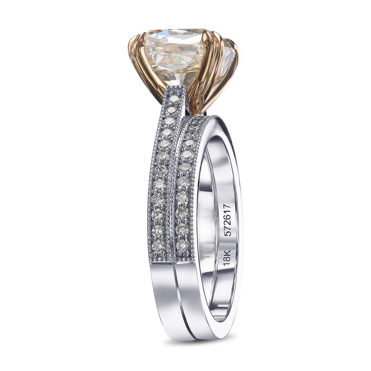 Light Yellow Radiant Diamond Engagement and Wedding Ring Set