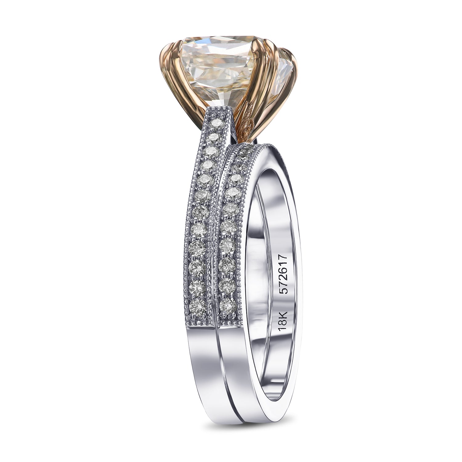 Light Yellow Radiant Diamond Engagement and Wedding Ring Set