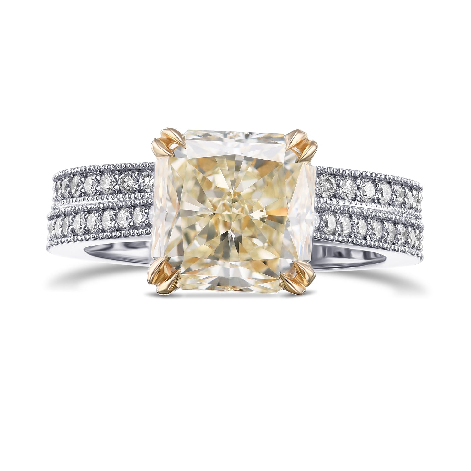 Light Yellow Radiant Diamond Engagement and Wedding Ring Set