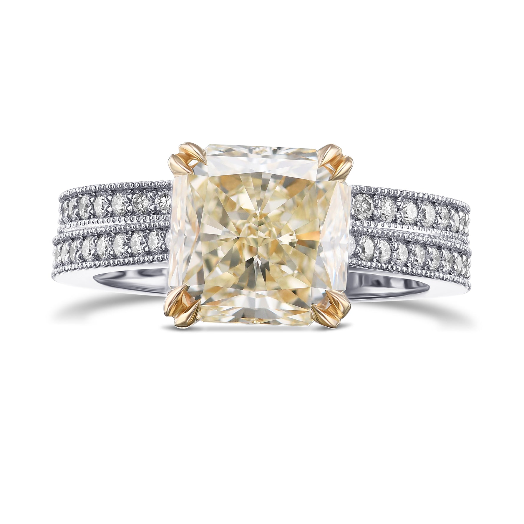 Light Yellow Radiant Diamond Engagement and Wedding Ring Set